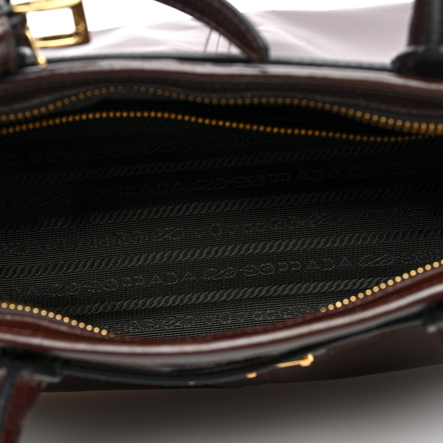 Prada Glossy Calfskin Triangle Medium Bonnie Shoulder Bag Dark Brown 5 of 9