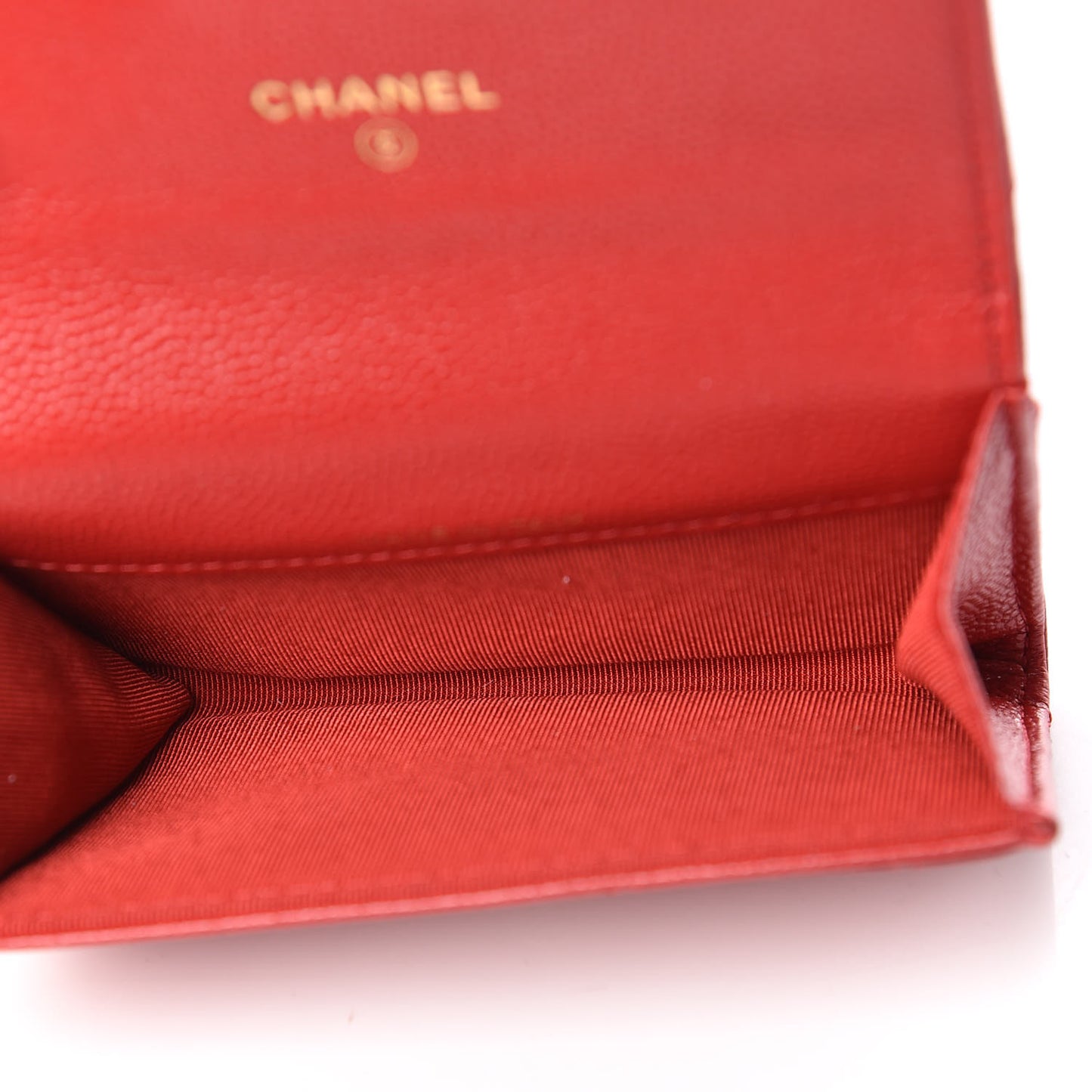 Caviar Quilted Flap Card Holder Wallet Red