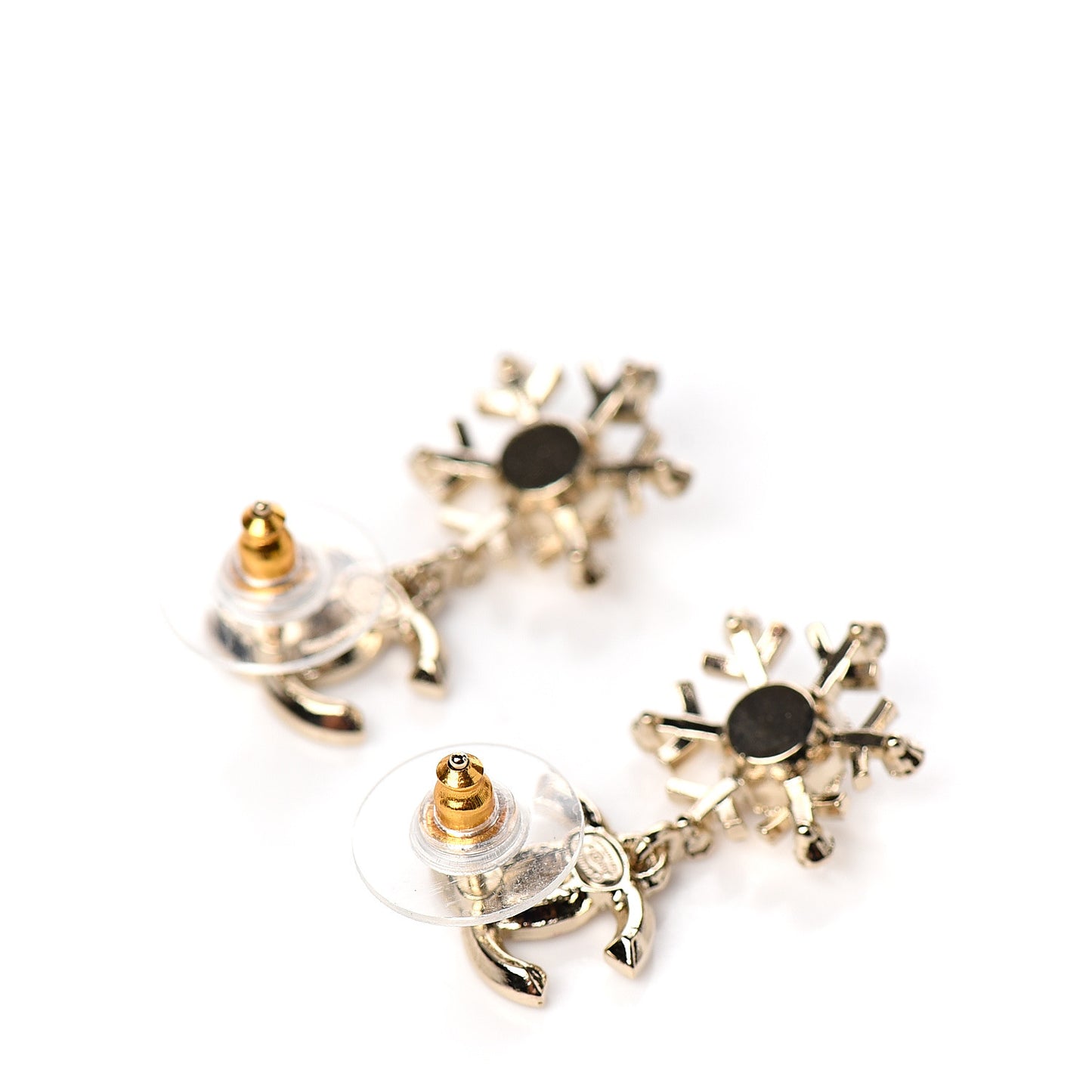 Crystal Snowflake CC Drop Earrings Gold
