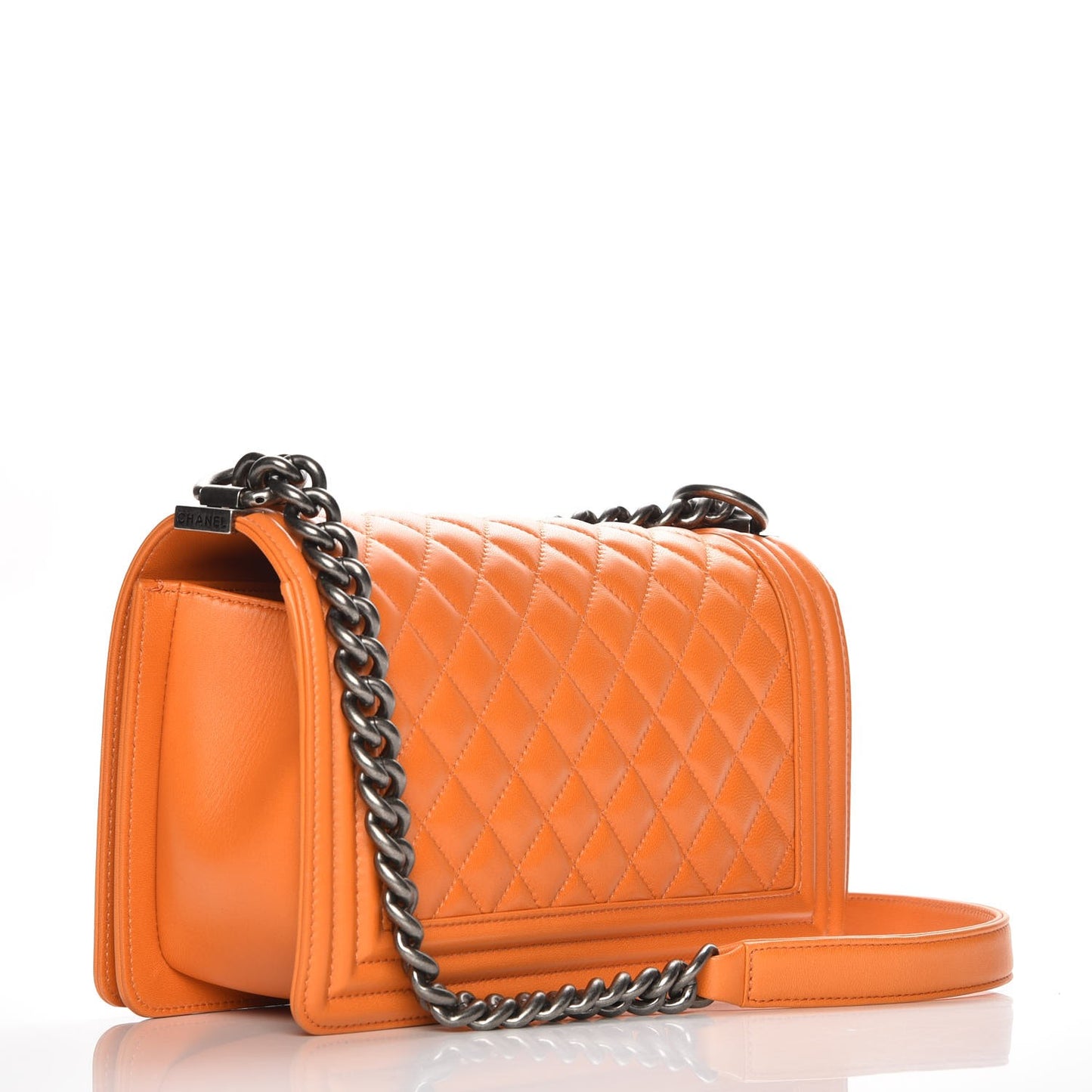Lambskin Quilted Medium Boy Flap Orange
