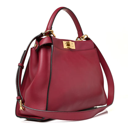 Fendi Vitello Seta Shiny Nappa Vitello Mirror Crystal Monster Eyes Medium Peekaboo Iconic Satchel Amarena Fiamma 4 of 14