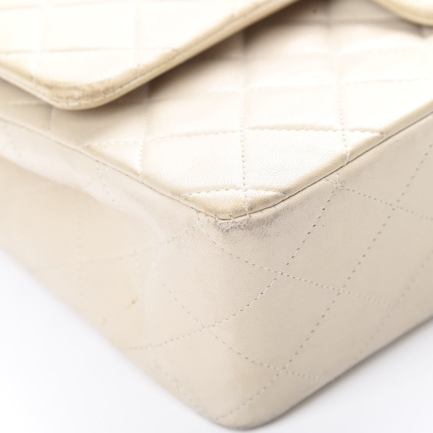 Lambskin Quilted Medium Double Flap Beige