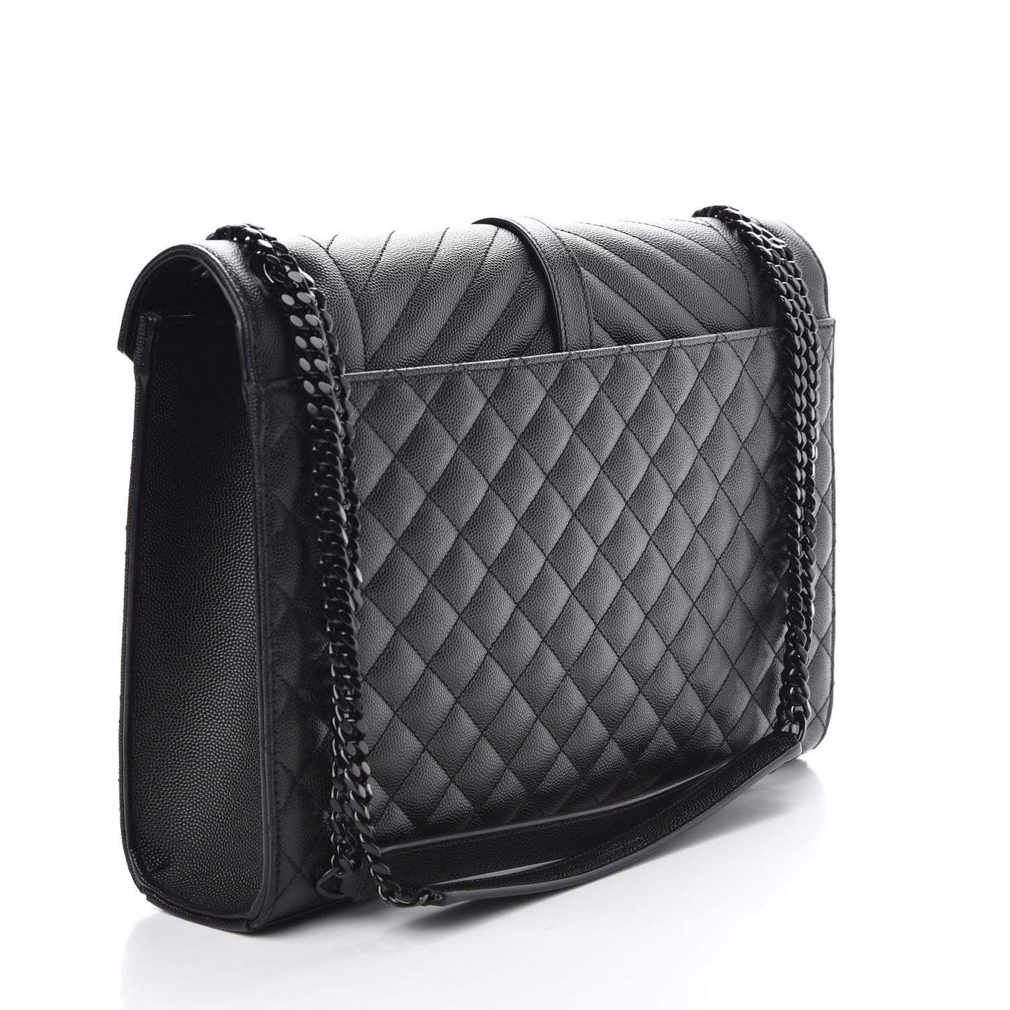 Grain De Poudre Textured Mixed Matelasse Large Triquilt Monogram Monochrome Satchel Black