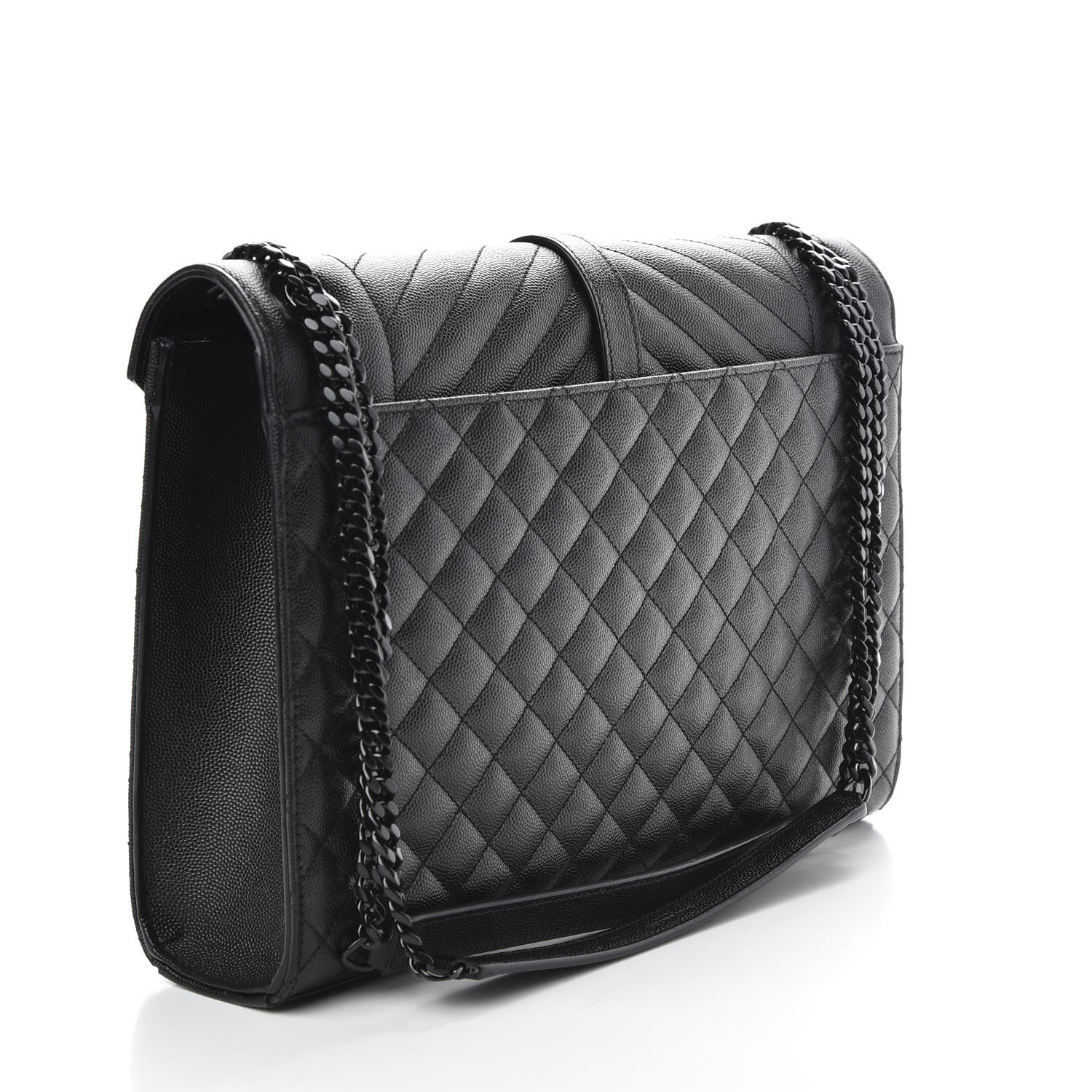 Saint Laurent Grain De Poudre Textured Mixed Matelasse Large Triquilt Monogram Monochrome Satchel Black 3 of 10