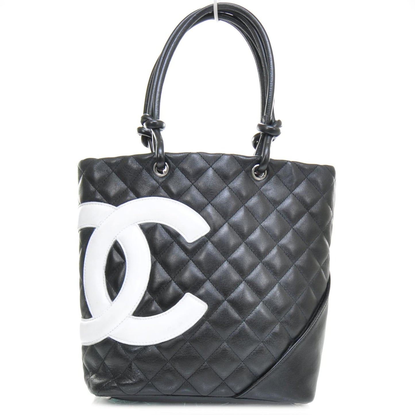 Calfskin Quilted Medium Cambon Tote Black White