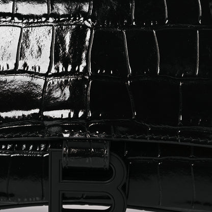 Balenciaga Shiny Calfskin Monochrome Crocodile Embossed Small Hourglass Top Handle Bag Black 10 of 12