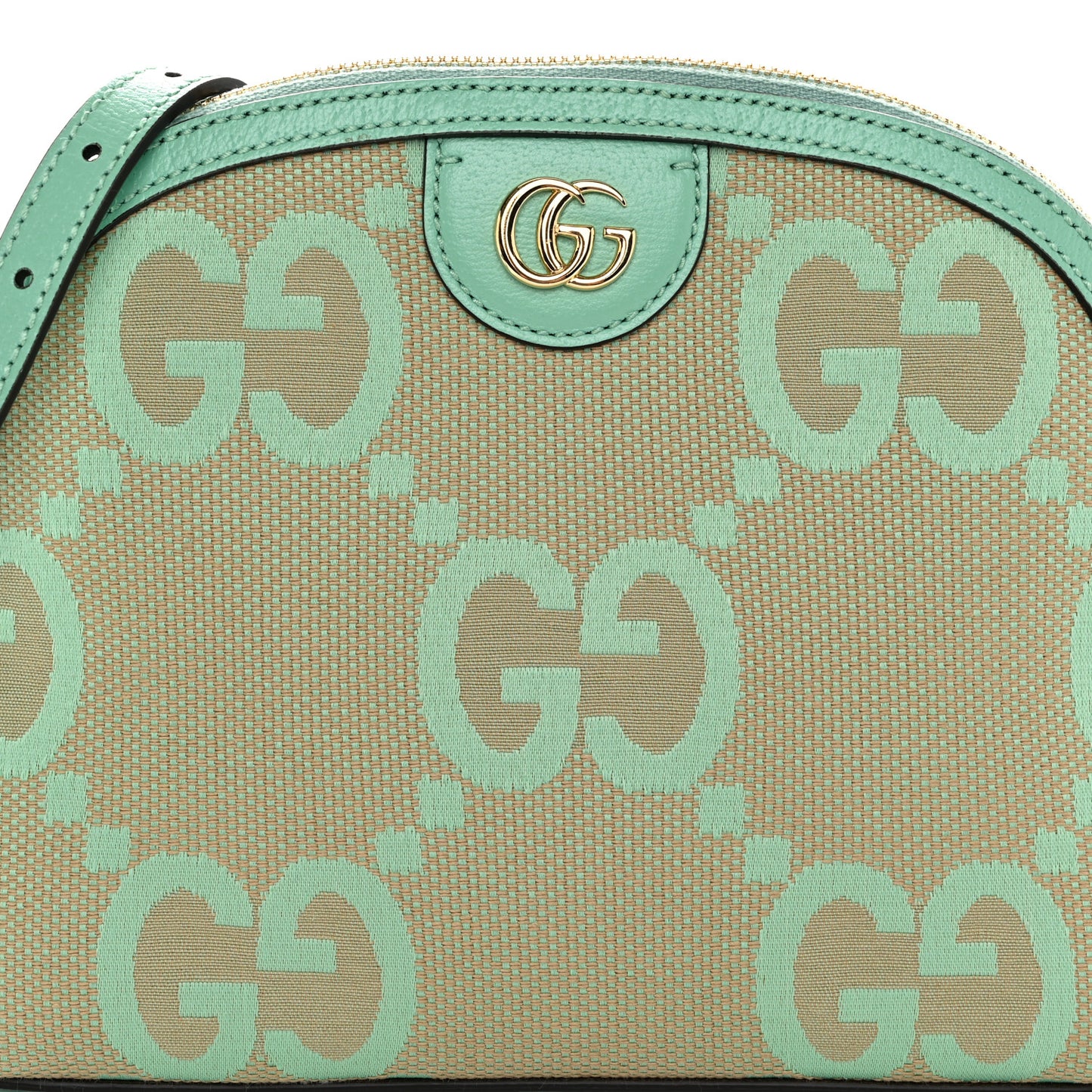 Monogram Jumbo GG Textured Dollar Calfskin Small Ophidia Dome Shoulder Bag Beige Pepperlight Mint