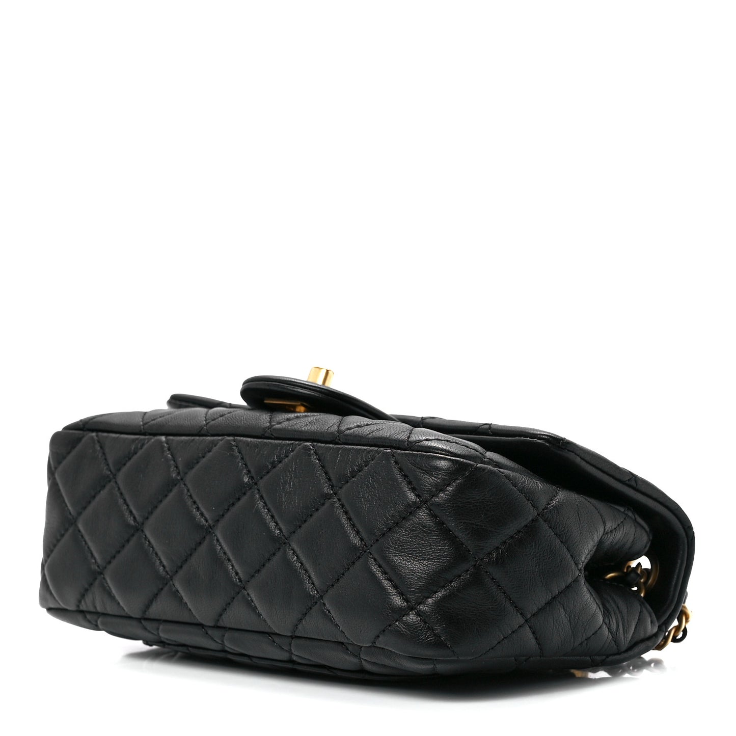 Lambskin Quilted Mini Rectangular Pearl Crush Flap Black
