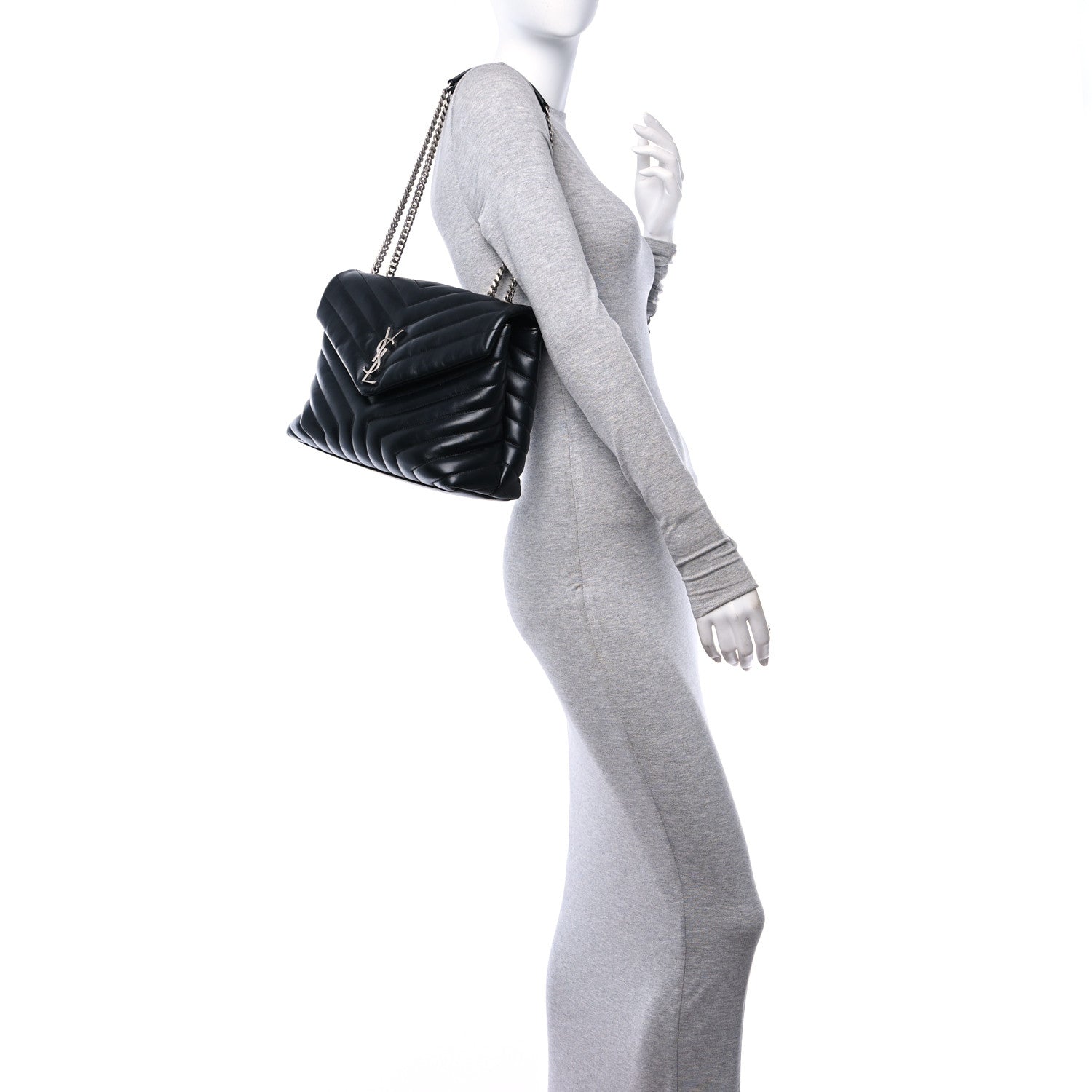 Saint Laurent Calfskin Y Quilted Monogram Medium Loulou Chain Satchel Black 3 of 12