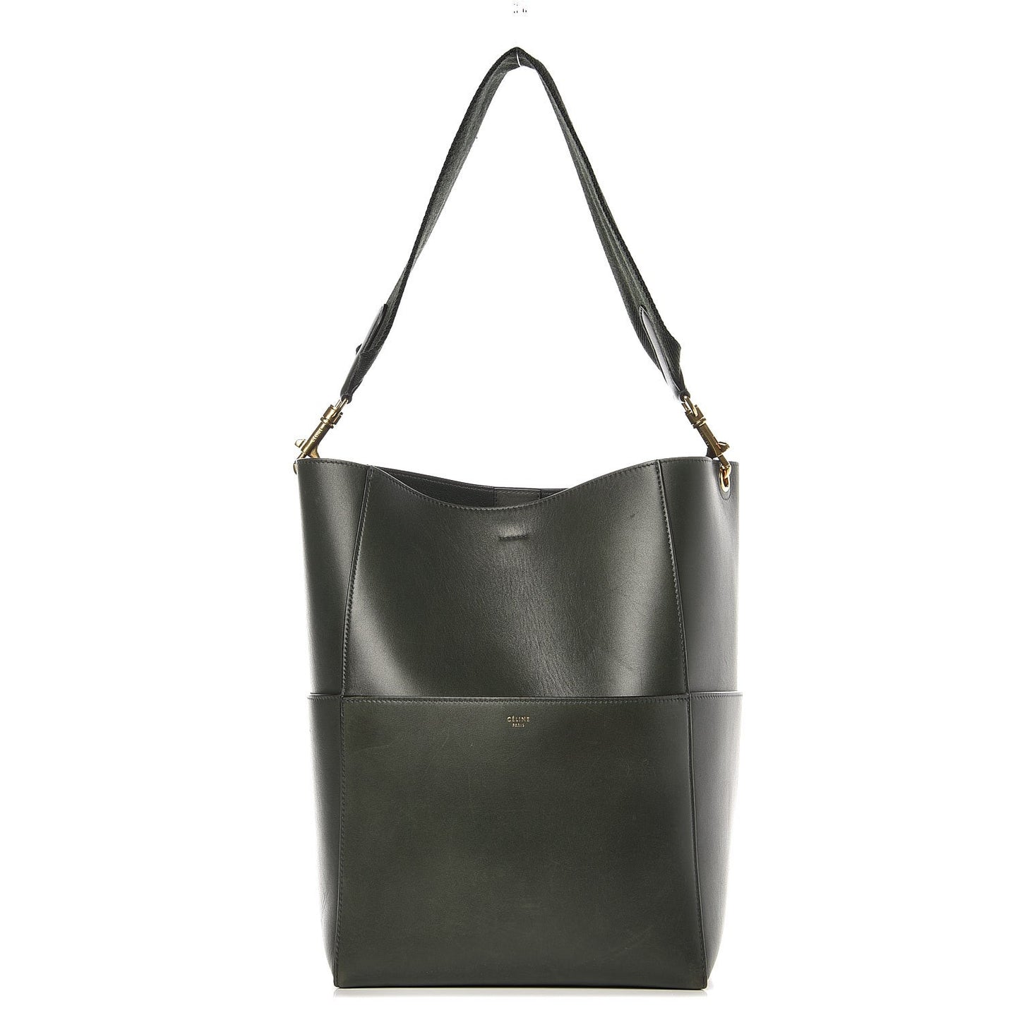 Calfskin Sangle Bucket Bag Bottle Green