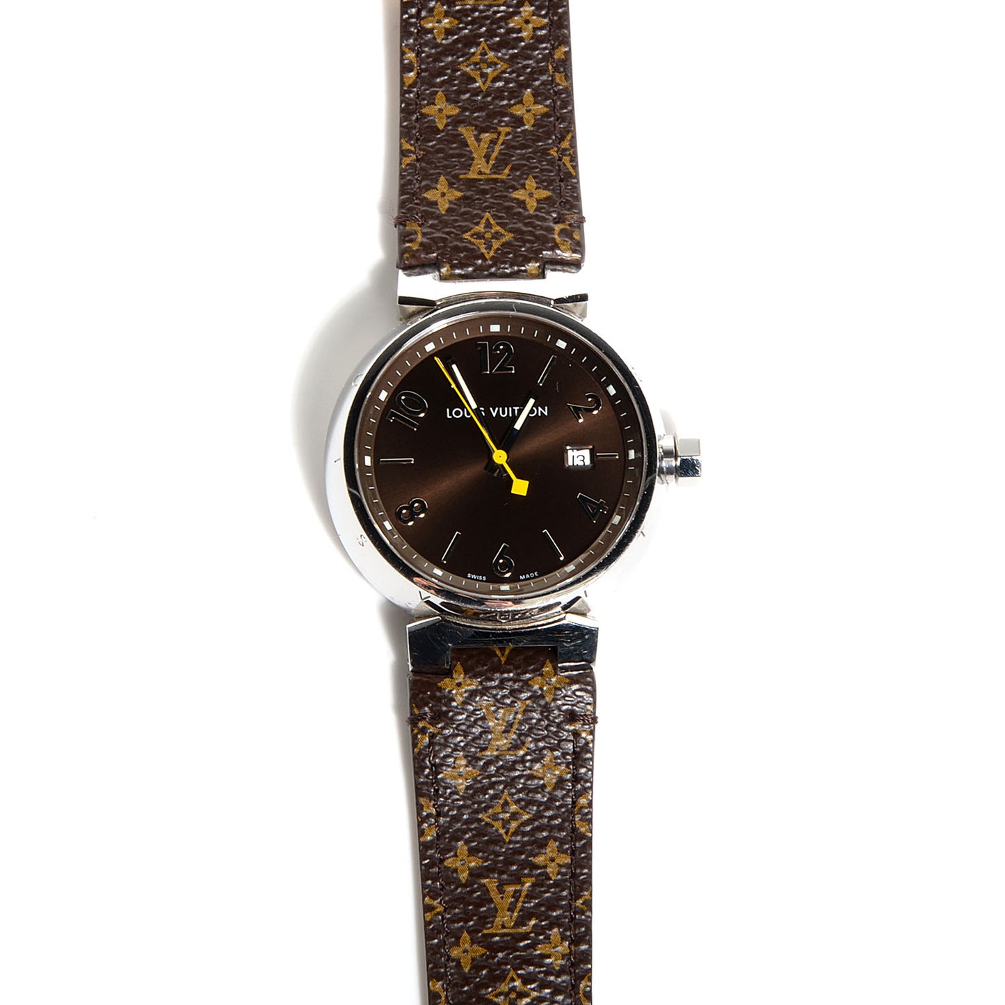 Stainless Steel Monogram 39mm Tambour Quartz Watch Brown