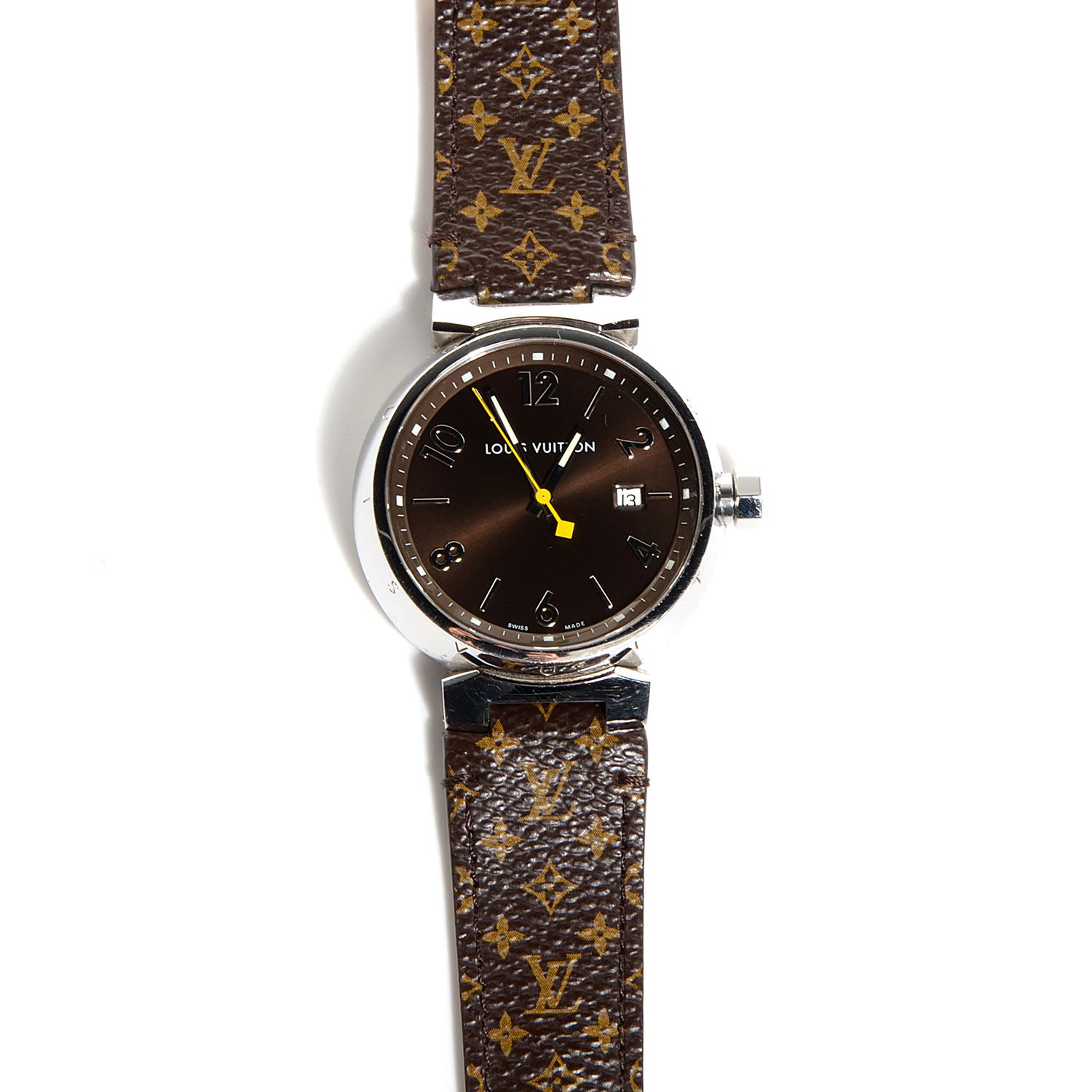 Louis Vuitton Stainless Steel Monogram 39mm Tambour Quartz Watch Brown 1 of 7