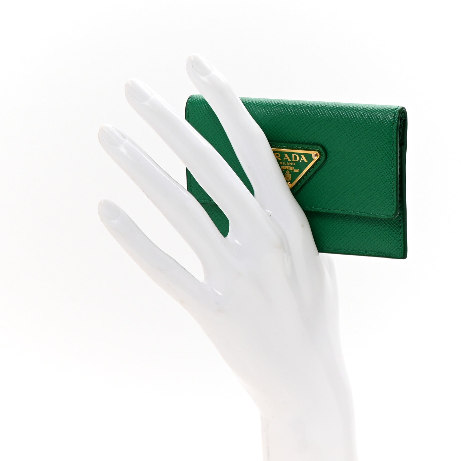 Prada Saffiano Triangle Card Holder Wallet Mango 2 of 10