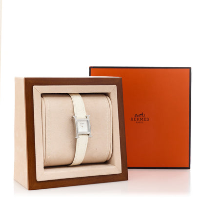Hermes Stainless Steel Alligator Diamond Pave Bezel Mother of Pearl 17.2mm Heure H Hour Quartz Watch Blanc 5 of 5