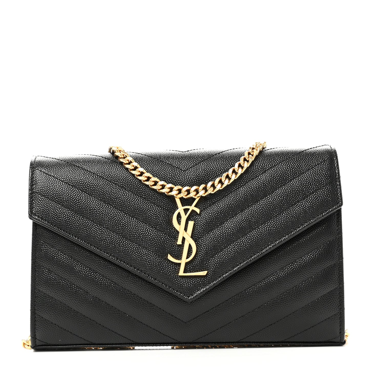 Grain De Poudre Matelasse Chevron Monogram Chain Wallet Black
