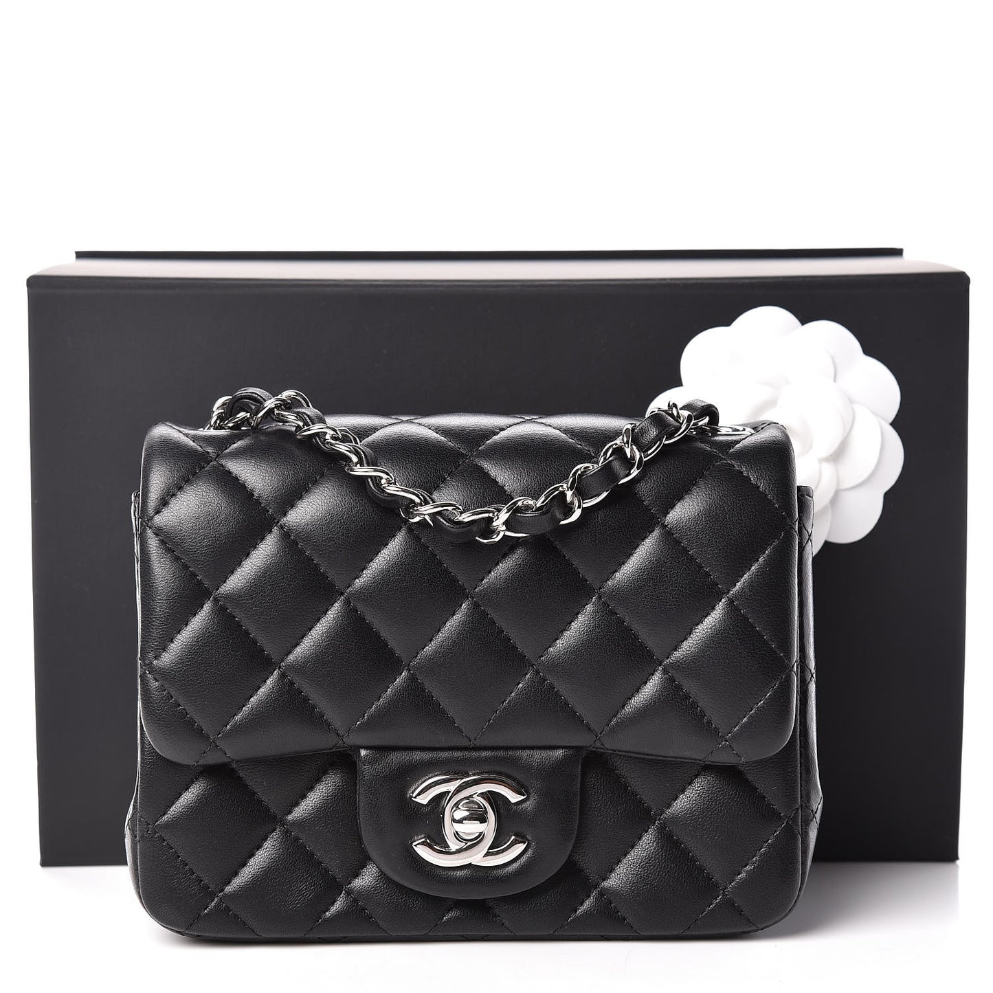 Lambskin Quilted Mini Square Flap Black