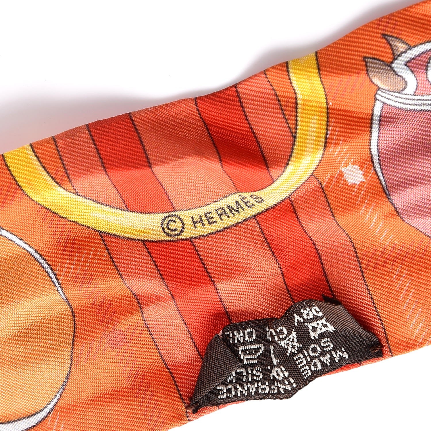 Hermes Silk Tatersale Twilly Rouge Orange Jaune D'Or 5 of 8