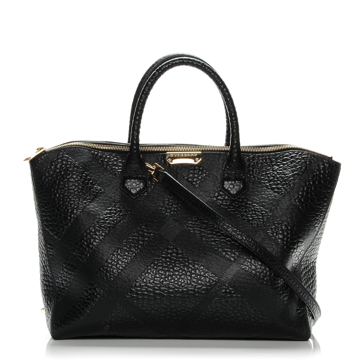 Burberry Heritage Grain Check Embossed Medium Dewsbury Tote Black 1 of 9
