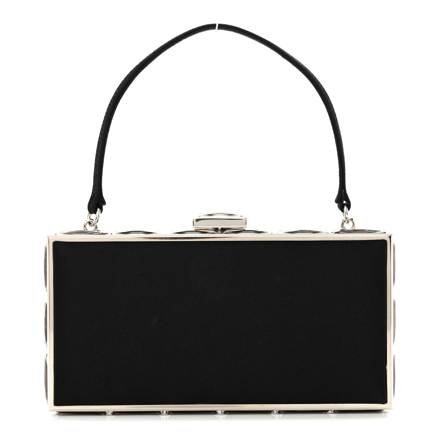 Judith Leiber Satin Crystal Box Clutch Black Silver 1 of 10