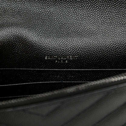 Saint Laurent Grain De Poudre Matelasse Chevron Monogram Monochrome Envelope Chain Wallet Black 6 of 9