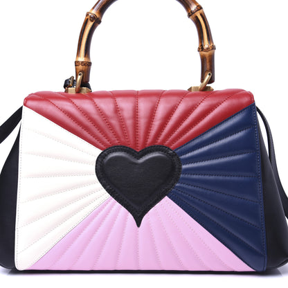 Gucci Calfskin Bamboo Trapuntata Queen Margaret Top Handle Bag Blue Agata Hibiscus Red Mystic White Sugar Pink 10 of 20