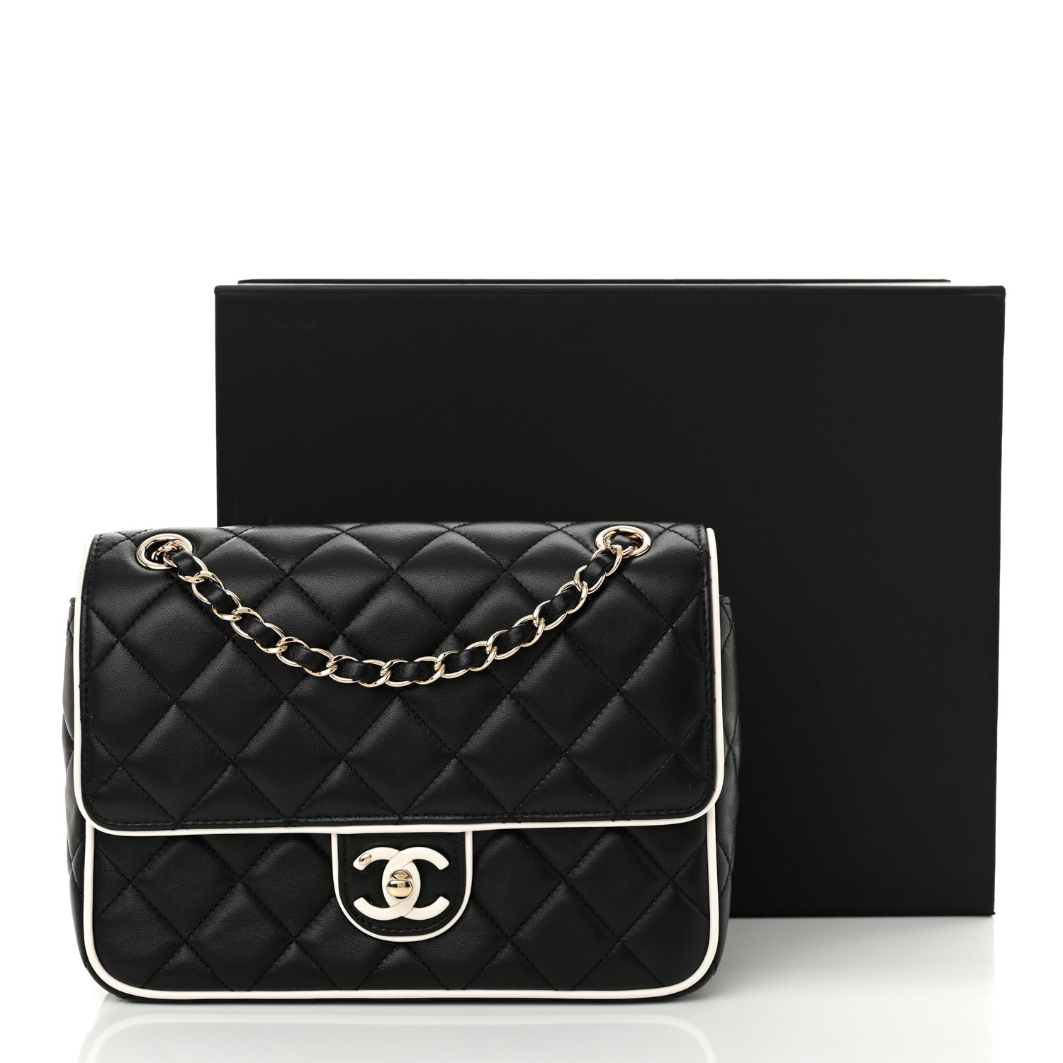 Chanel Lambskin Quilted Resin Graphic Frame Flap Bag Black White 12 of 12