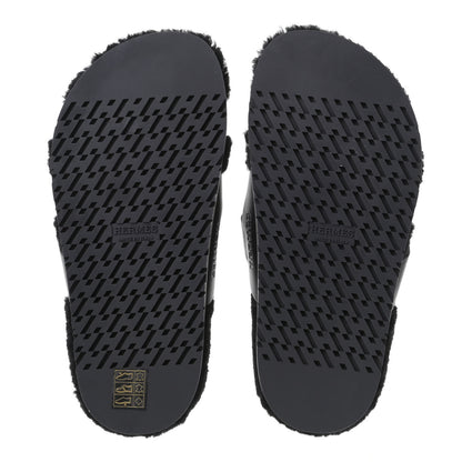 Hermes Calfskin Woolskin Womens Chypre Sandals 35 Black 4 of 4