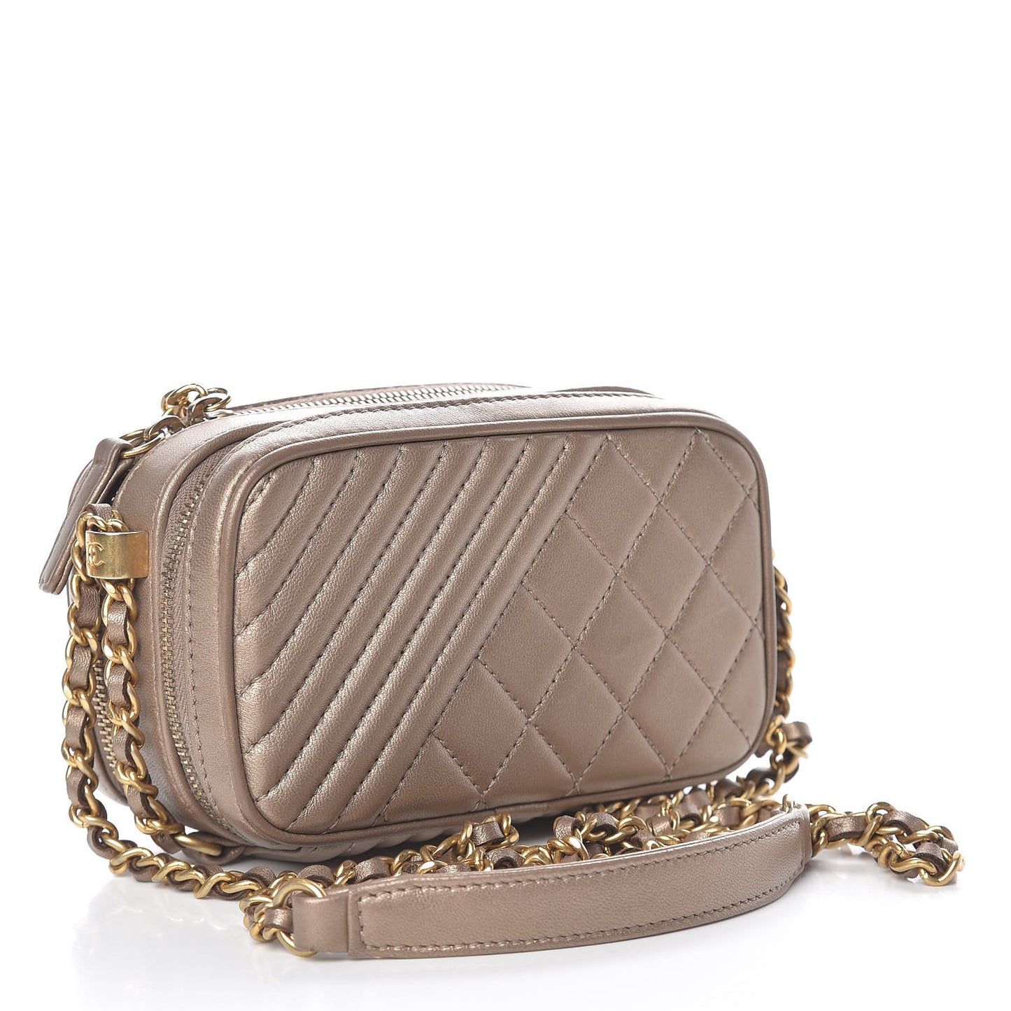 Metallic Lambskin Mini Coco Boy Camera Case Dark Gold