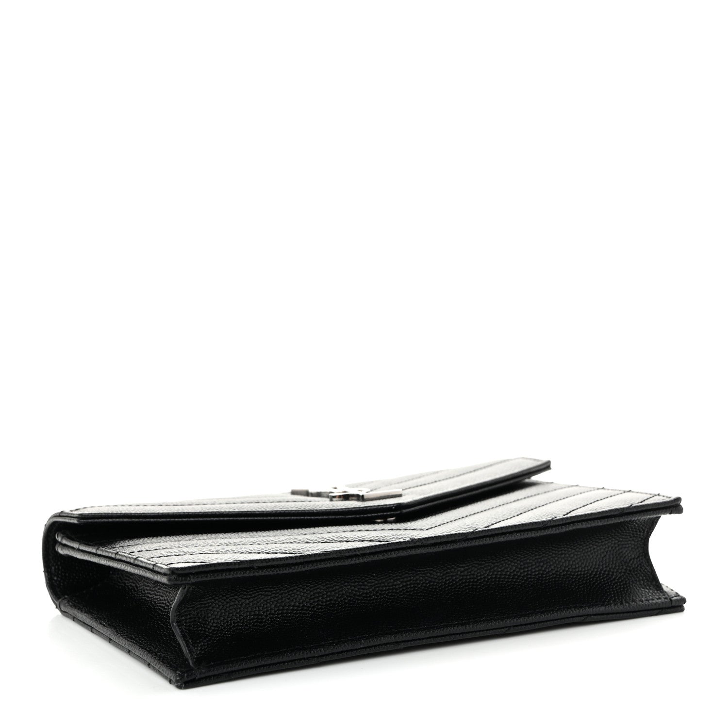 Saint Laurent Grain De Poudre Matelasse Chevron Monogram Chain Wallet Black 4 of 10