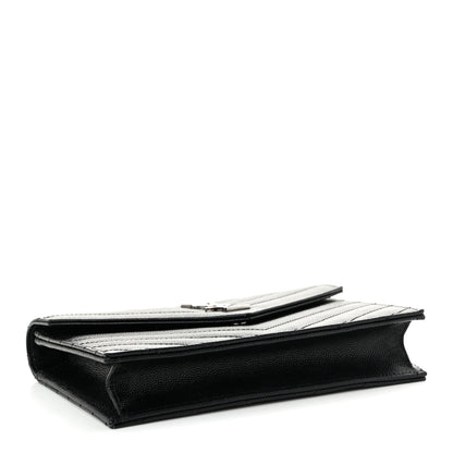 Saint Laurent Grain De Poudre Matelasse Chevron Monogram Chain Wallet Black 4 of 10