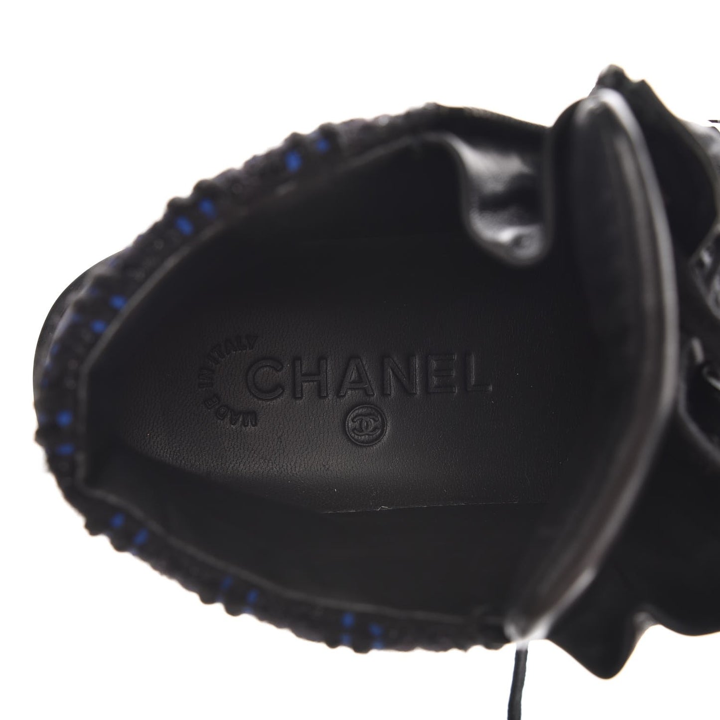 Lambskin Tweed Zipped Sneakers 36 Black Blue