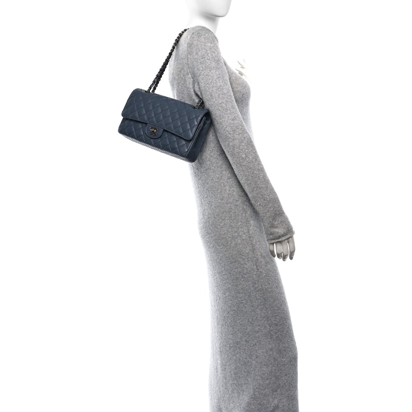 Caviar Quilted Medium Double Flap Grey