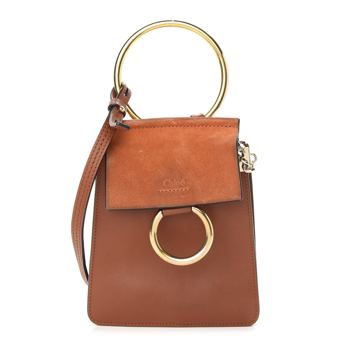 Suede Calfskin Mini Faye Bracelet Bag Tobacco
