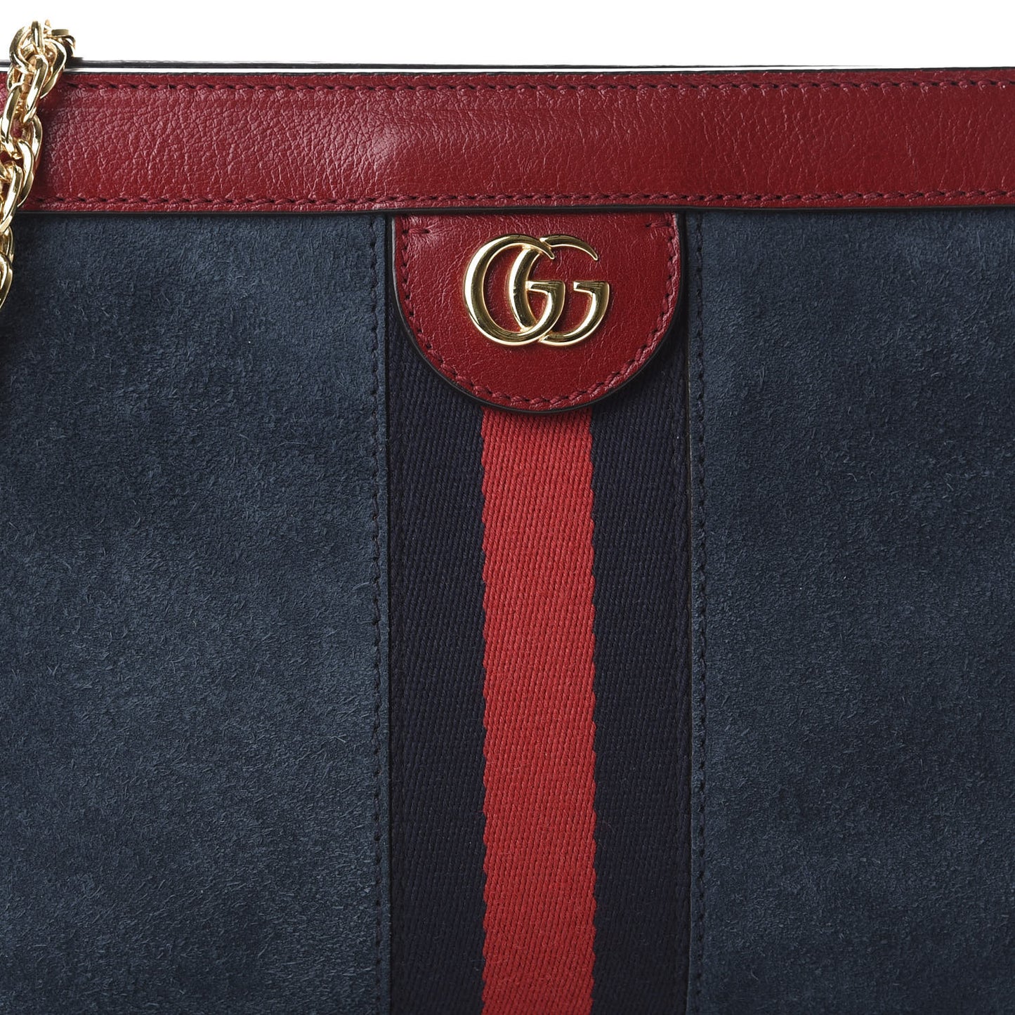 Suede Calfskin Web Small Ophidia Chain Shoulder Bag New Blue Romantic Cherry