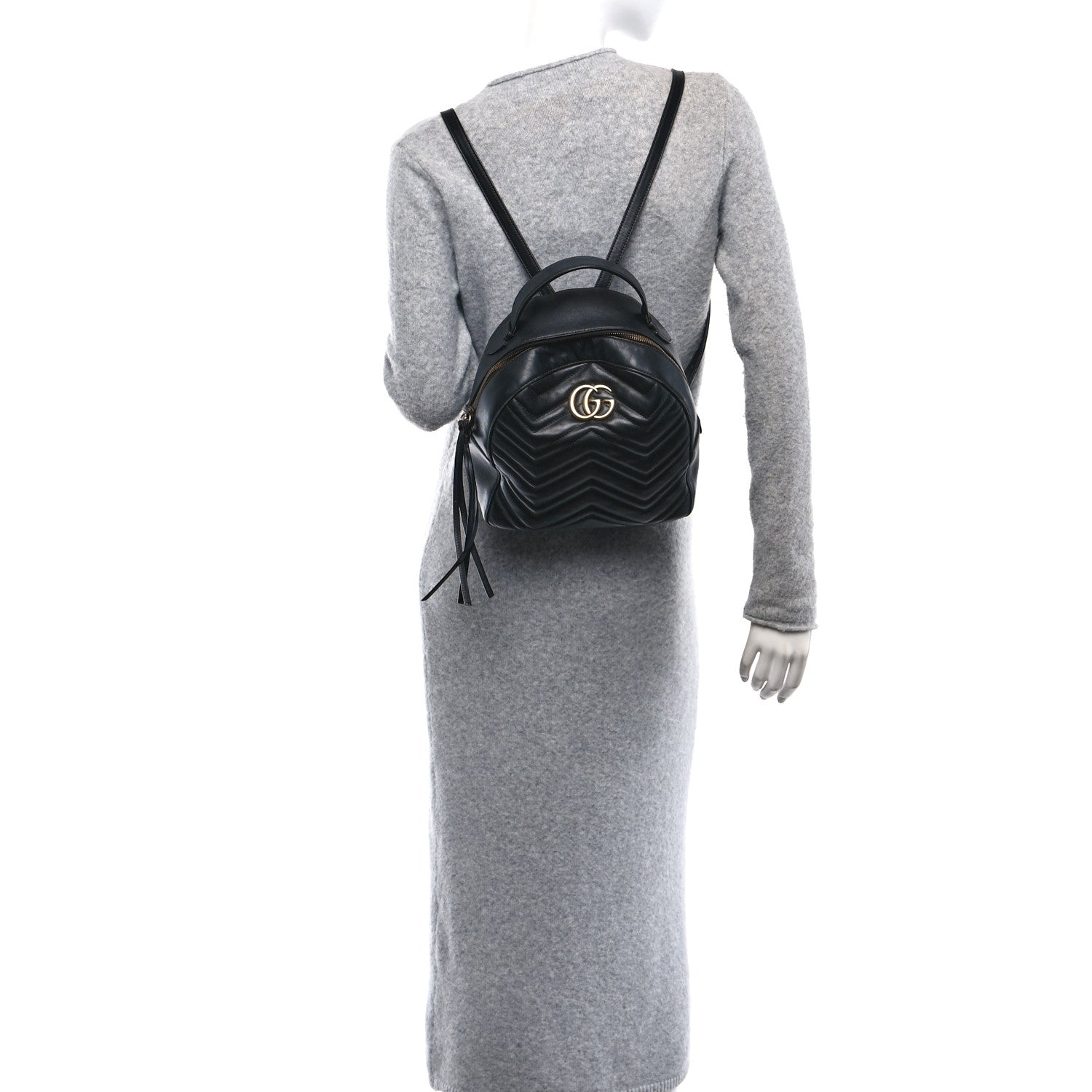 Gucci Calfskin Matelasse GG Marmont Dome Backpack Black 3 of 14