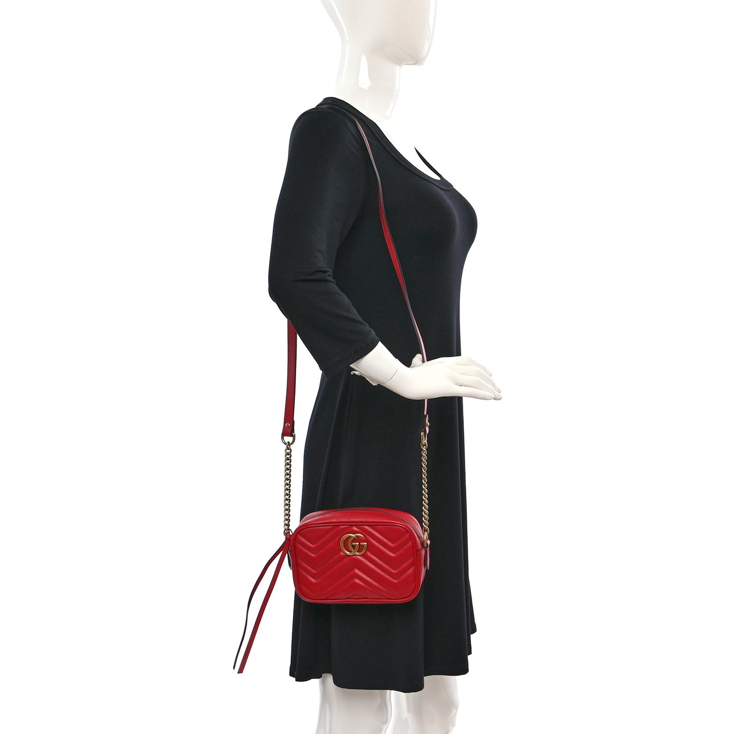 Calfskin Matelasse Mini GG Marmont Chain Shoulder Bag Hibiscus Red