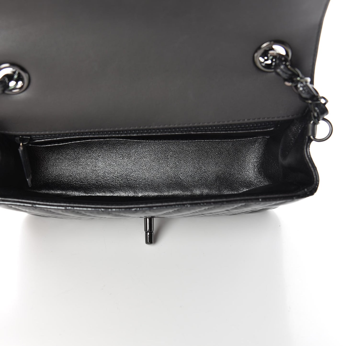 Patent Metallic Crumpled Calfskin Chevron Quilted Mini Rectangular Flap So Black