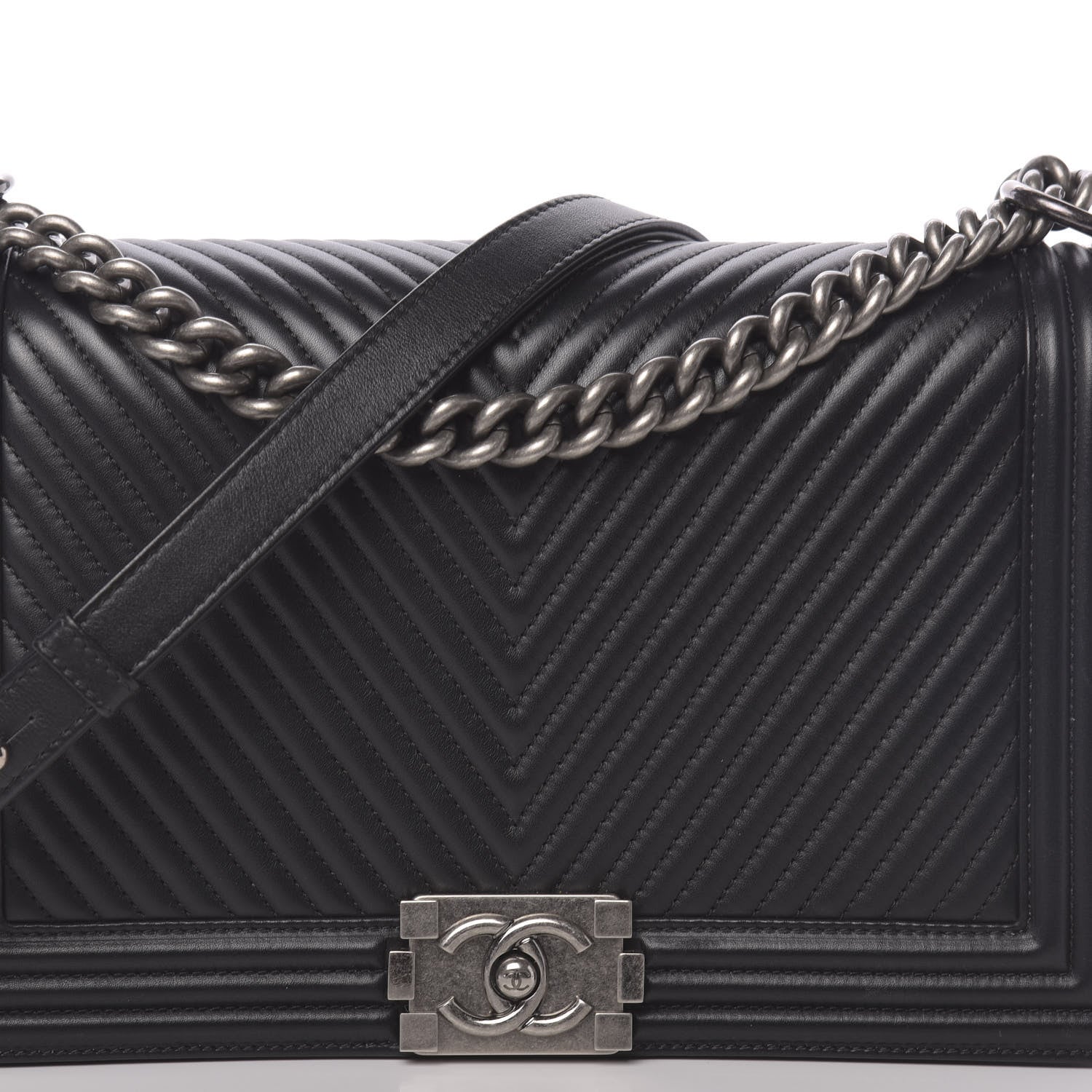 Chanel Lambskin Chevron Quilted New Medium Boy Flap Black 10 of 11