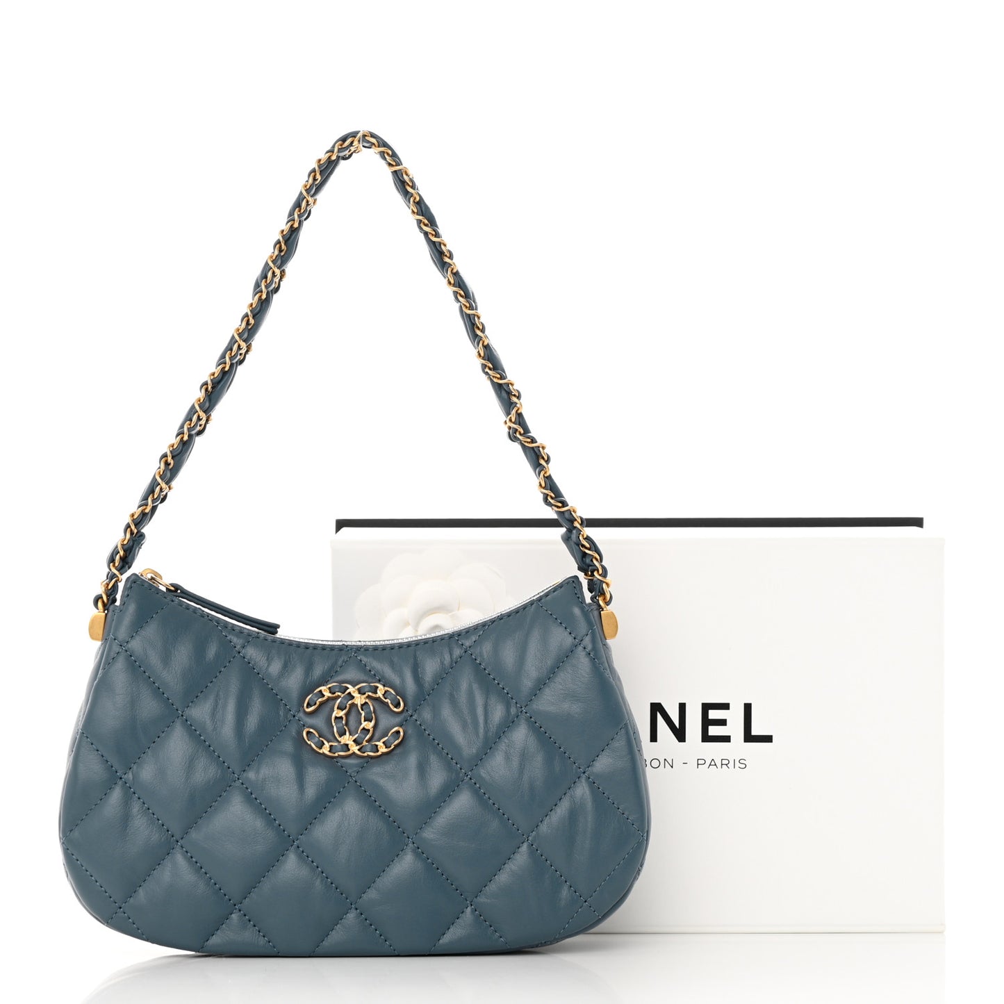 Crumpled Calfskin Quilted Braided CC Hobo Blue