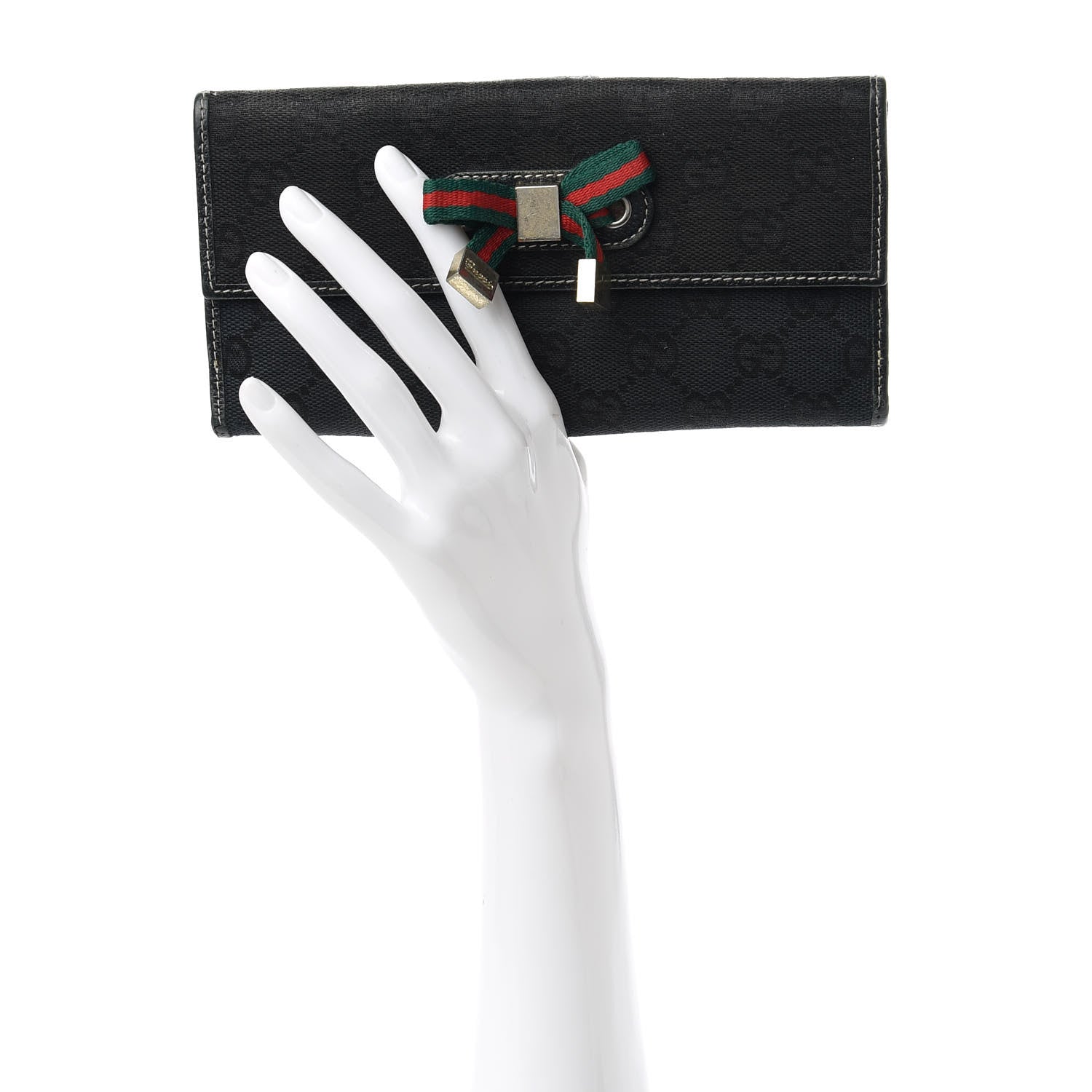 Gucci Monogram Web Bow Wallet Black 2 of 12