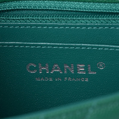 Chanel Caviar Chevron Quilted Mini Rectangular Flap Dark Green 6 of 10
