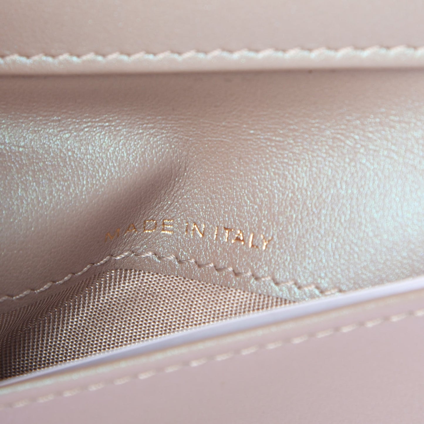 Iridescent Caviar Quilted Small Flap Wallet Beige
