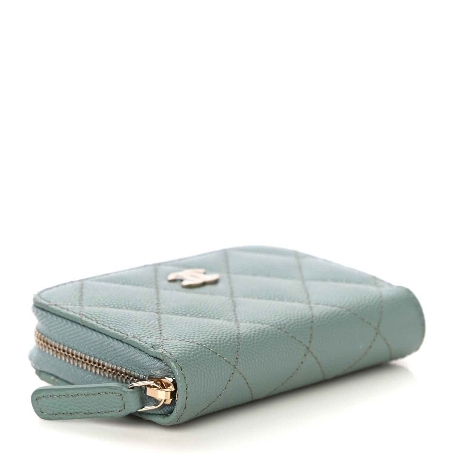 Chanel Caviar Quilted Zip Around Coin Purse Wallet Dark Green 4 of 11