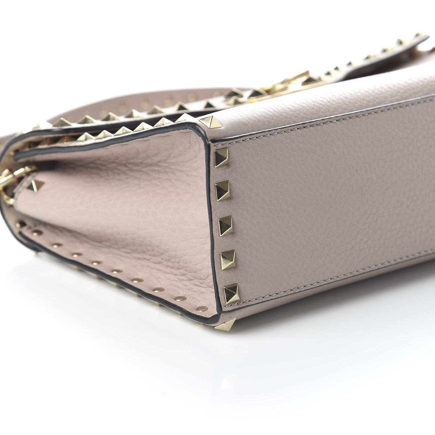 Pebbled Calfskin Small Rockstud Single Handle Flap Bag Poudre