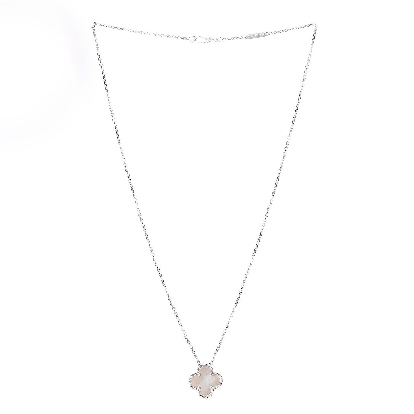 18K White Gold Mother of Pearl Vintage Alhambra Pendant Necklace