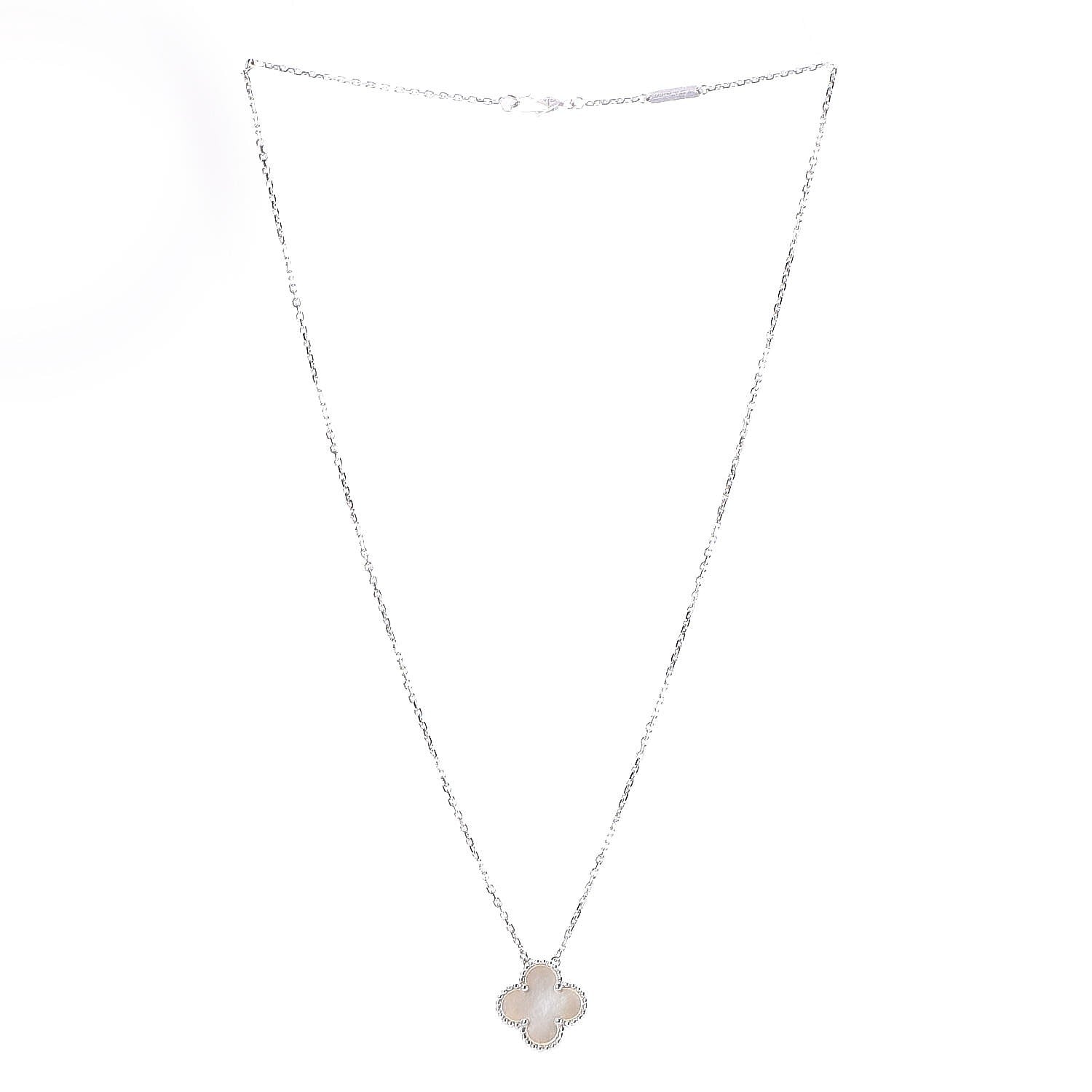 Van Cleef & Arpels 18K White Gold Mother of Pearl Vintage Alhambra Pendant Necklace 3 of 7