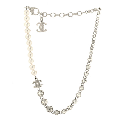 Chanel Pearl Crystal CC Choker Necklace Silver 3 of 5