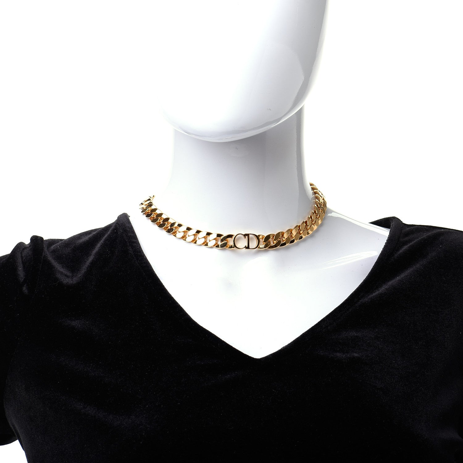 Christian Dior Metal CD Choker Necklace Gold 2 of 6