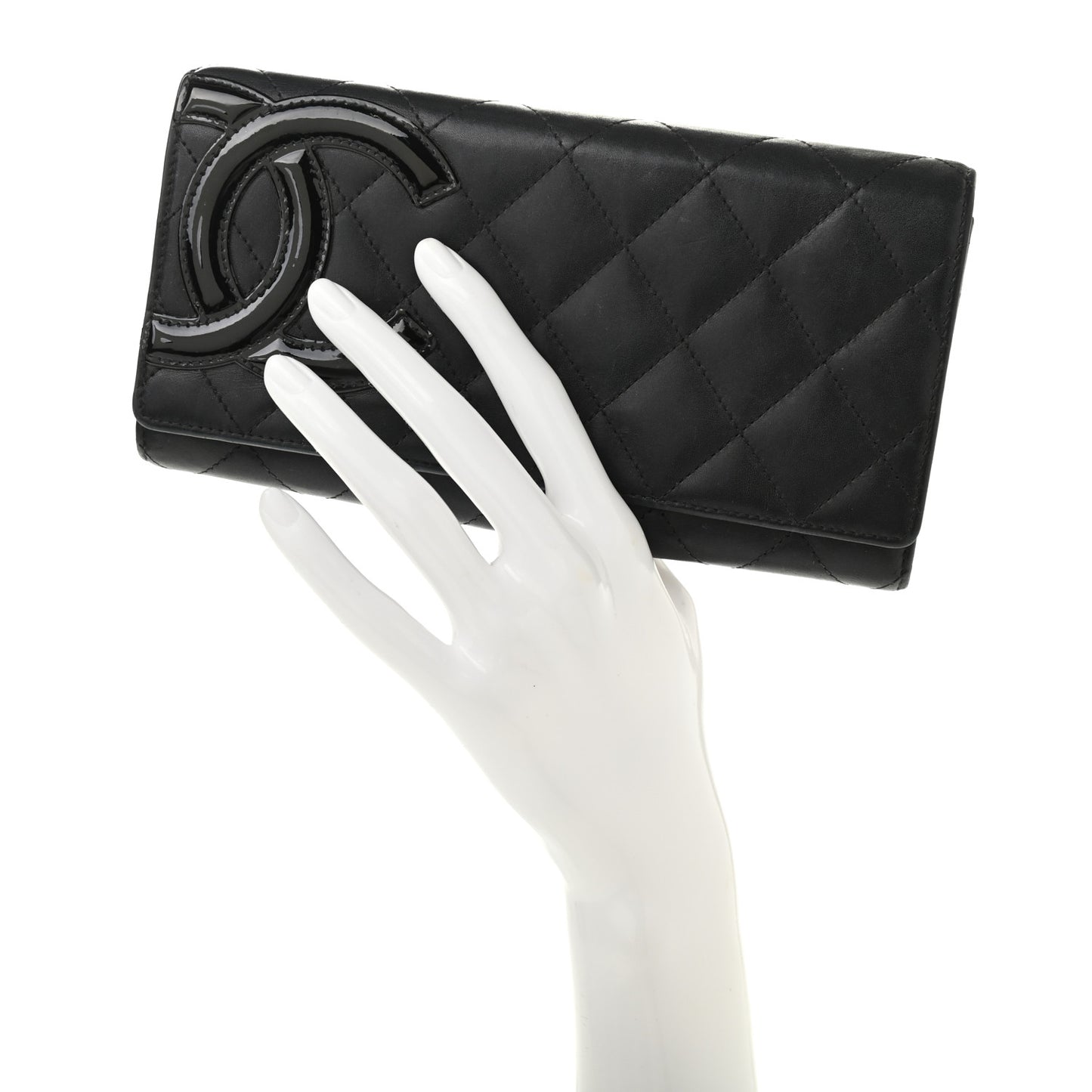 Calfskin Quilted Cambon Tri-Fold Wallet Black