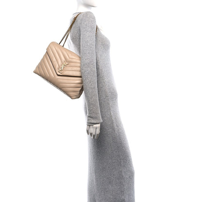 Saint Laurent Calfskin Y Quilted Monogram Medium Loulou Chain Satchel Nude Powder 2 of 10